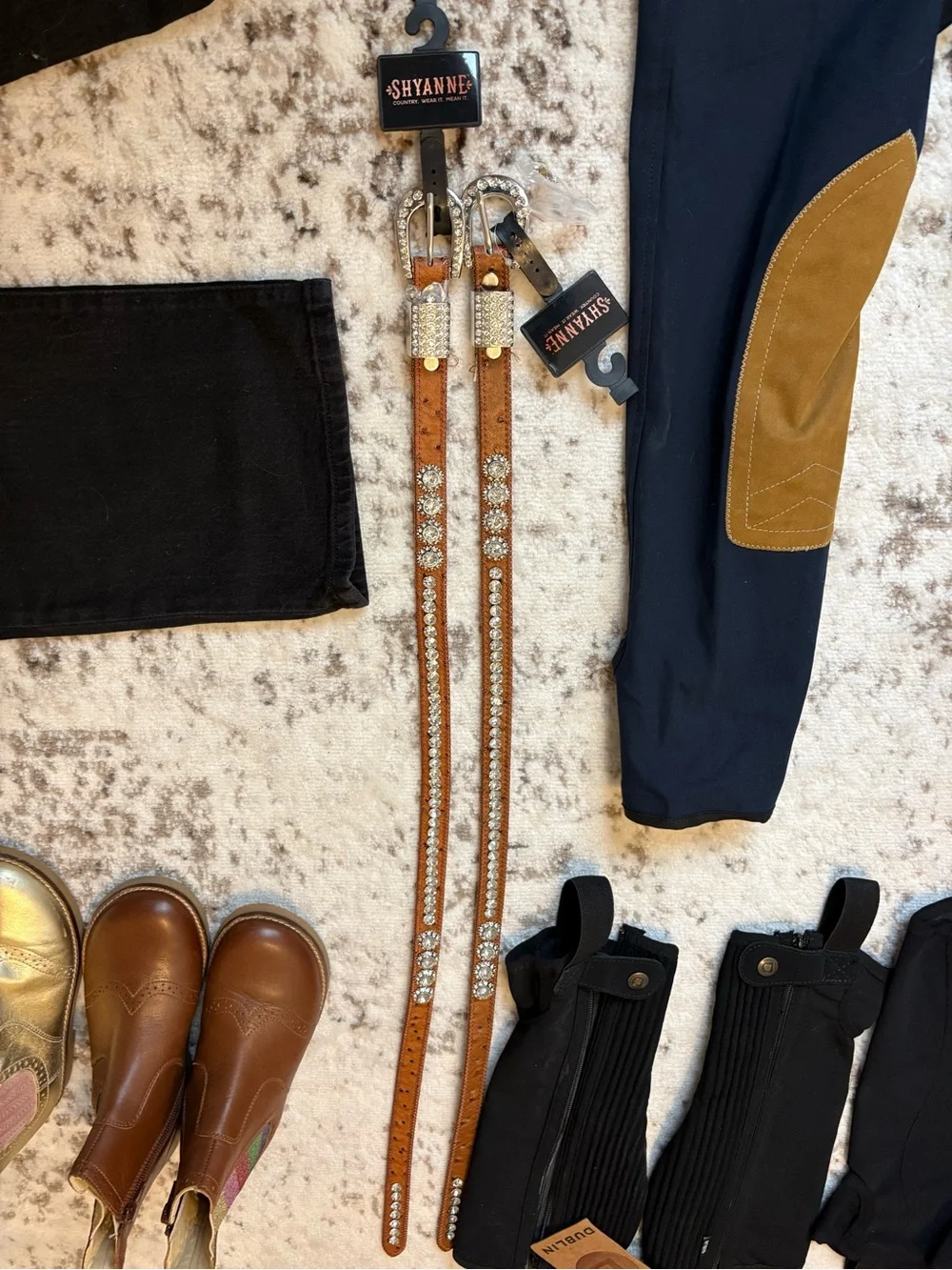 Shyanne Brown Tan Leather Kids Rhinestone Western Belt
